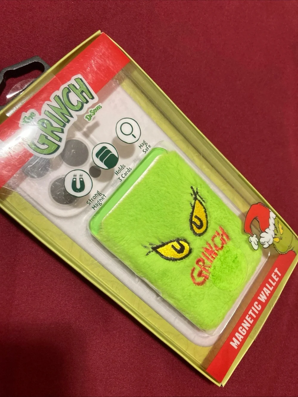 The Grinch Fuzzy Magnetic Wallet For iPhones Holds 3 Cards Strong Magnet New
